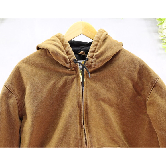 Carhartt Men's Work Jacket Hooded Canvas Washed Duck Quilted J130 Sz L - Picture 3 of 10